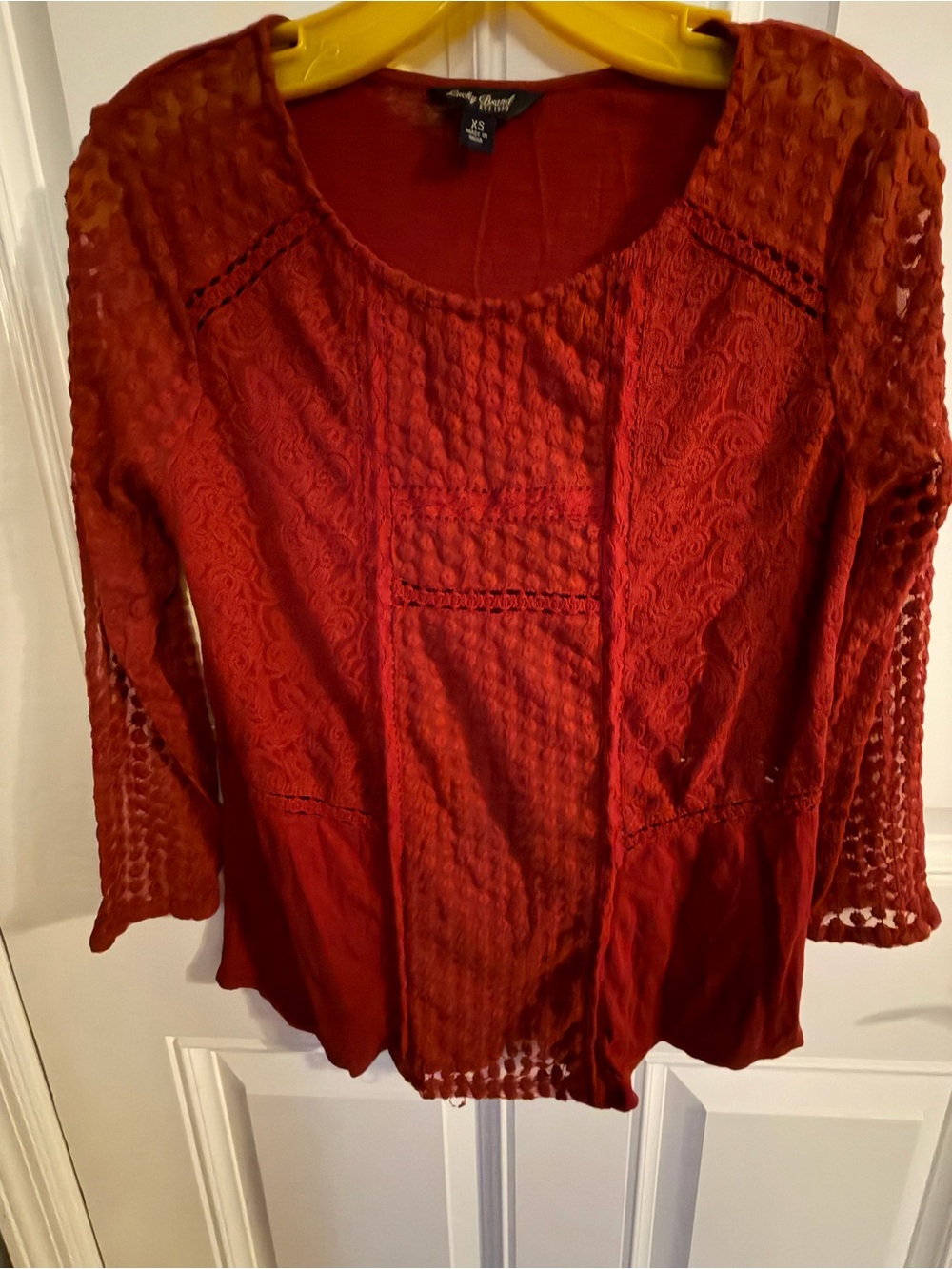 Lucky Brand Women's Rust Red Lace-Panel Tunic